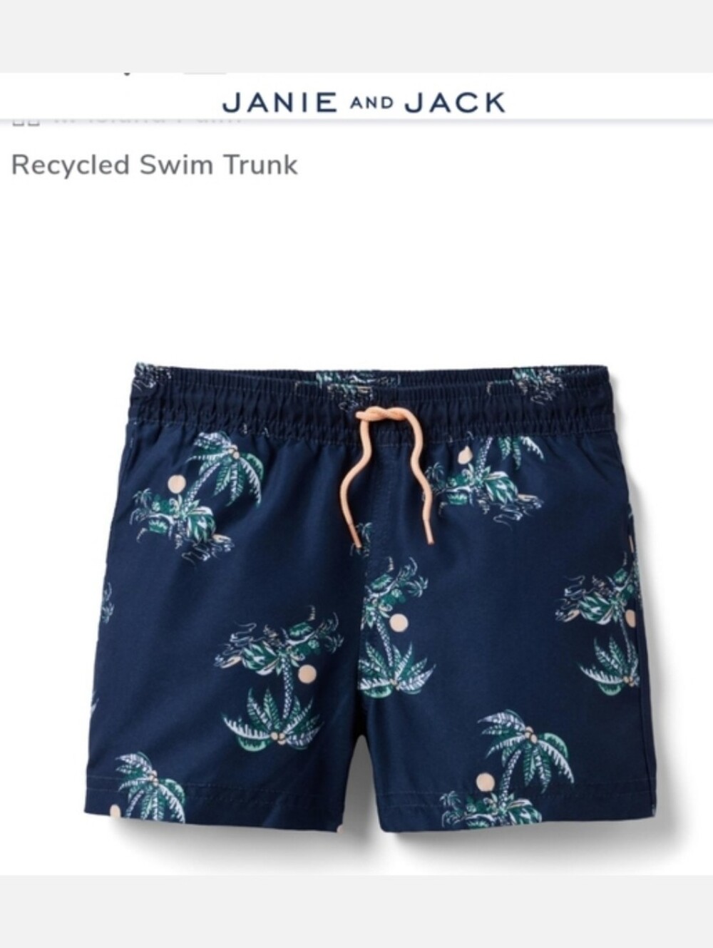 Janie & Jack Recycled Swim Trunks Island Palm Print Navy Blue 6-12 Mo Swim Trunk